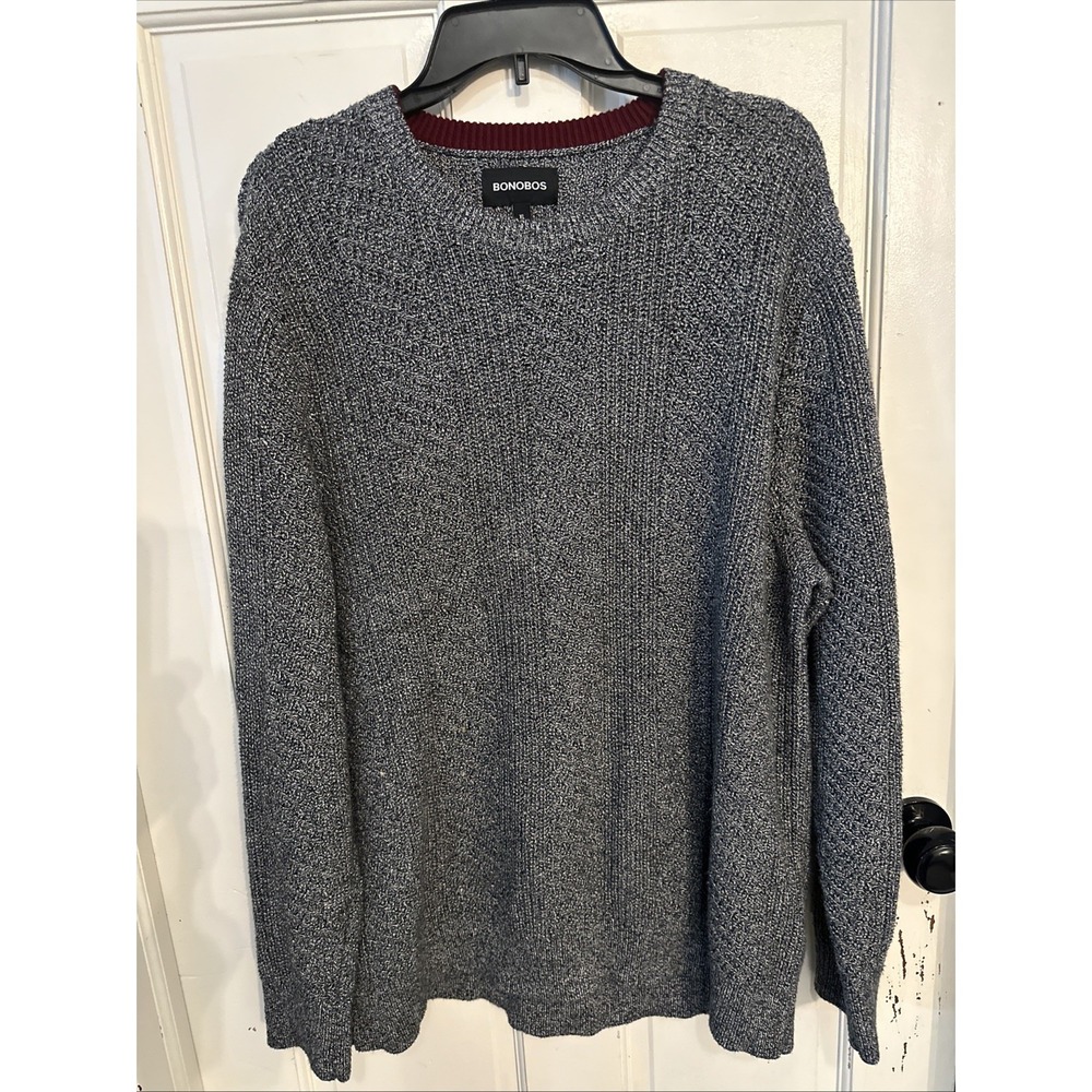 Bonobos Mens XL Pullover‎ Sweater Gray Heather Crew Neck Cotton Cashmere Blend